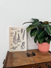 Load image into Gallery viewer, A giclee print of machine embroidered foxgloves on calico