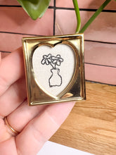 Load image into Gallery viewer, Small posy of flowers in vase in machine embroidery, heart shaped vintage frame
