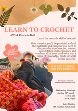 Load image into Gallery viewer, Advertisement for a beginners crochet course in Hull