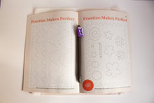 Load image into Gallery viewer, Open machine embroidery handbook with practice pages for use in freemotion sewing