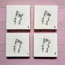 Load image into Gallery viewer, 4 embroidery artworks featuring a bee on a plant, each laid in a grid formation and labelled 5-8
